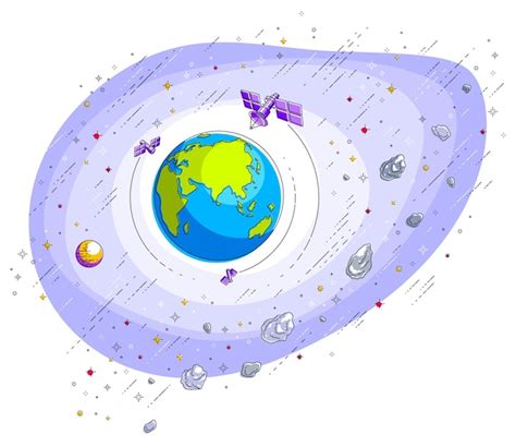 Planet Erde Im Weltraum Umgeben Von K Nstlichen Satelliten Sternen