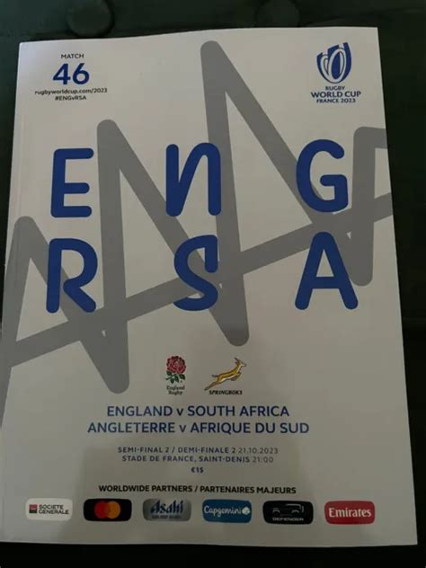 England V South Africa Rugby World Cup 2023 Official Programme Paris £