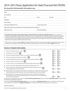 Fillable Online 2015 TASFA Application For Non U S Citizen Non