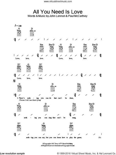 Beatles All You Need Is Love Sheet Music For Ukulele Chords Ukulele Chords Beatles Sheet