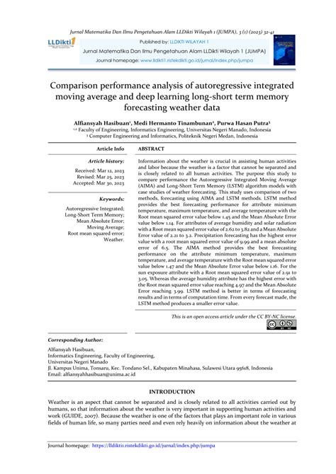 Pdf Comparison Performance Analysis Of Autoregressive Integrated Moving Average And Deep