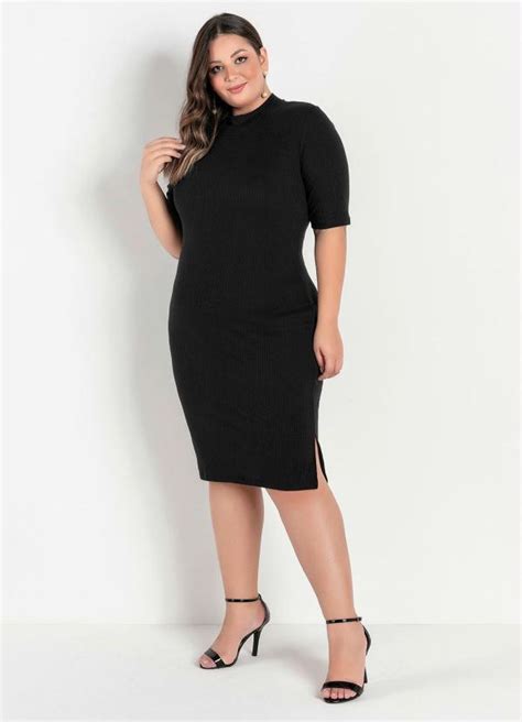 Vestido Midi Preto Tubinho Gola Plus Size Marguerite