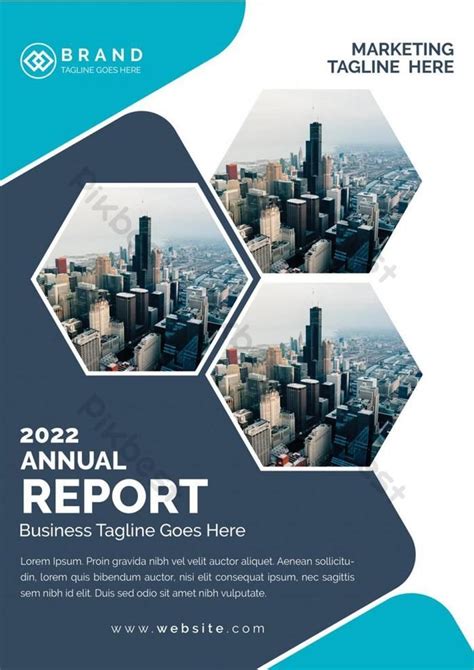 A Blue And White Annual Report Cover With Cityscape In The Background