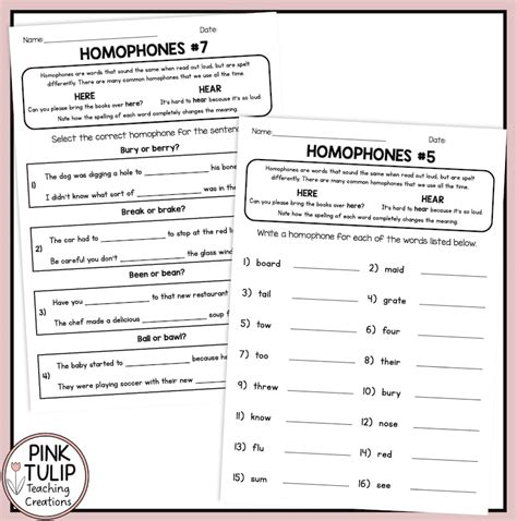 Homophones Worksheet Pack With Answers Etsy