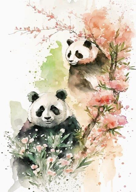 Aquarela Panda Love Vector Design Vetor Premium