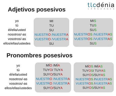 Gram Tica En Espa Ol Los Posesivos Adjetivos Y Pronombres Spanish