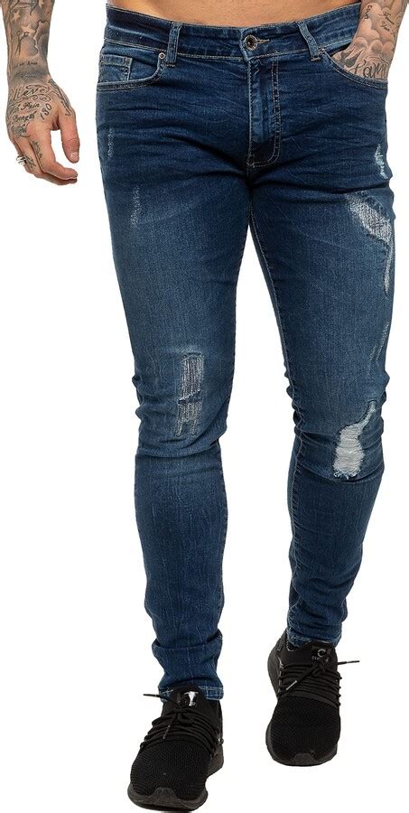 Ze Enzo New Enzo Mens Skinny Super Stretch Fit Ripped Denim Jeans Mid