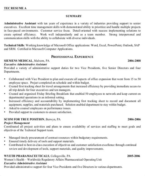 10 Executive Administrative Assistant Resume Templates Free Sample