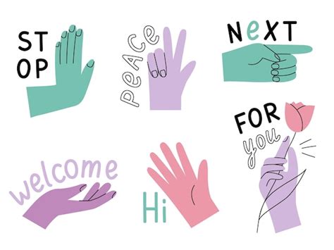 Premium Vector Positive Colorful Stickers Hand Gestures With Lettering Vector Design Set In A