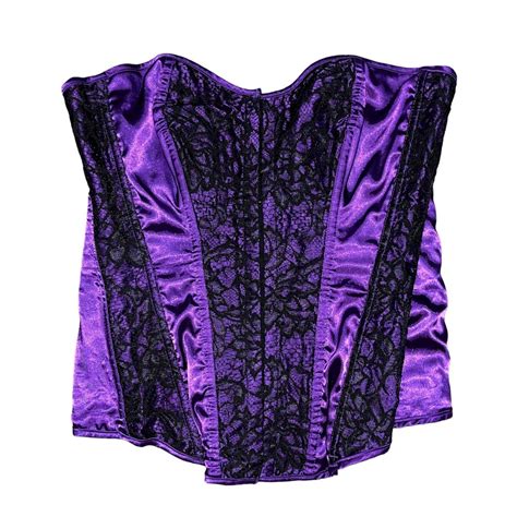 Purple Satin Corset Completed With Black Lace Depop