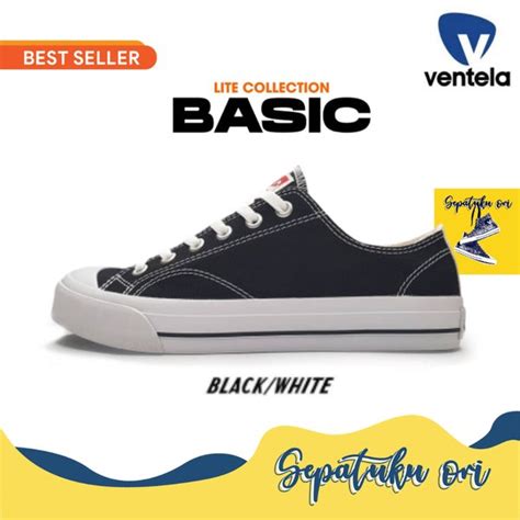 Jual Sepatu Sneakers Casual Sekolah Pria Wanita Ventela Basic Black