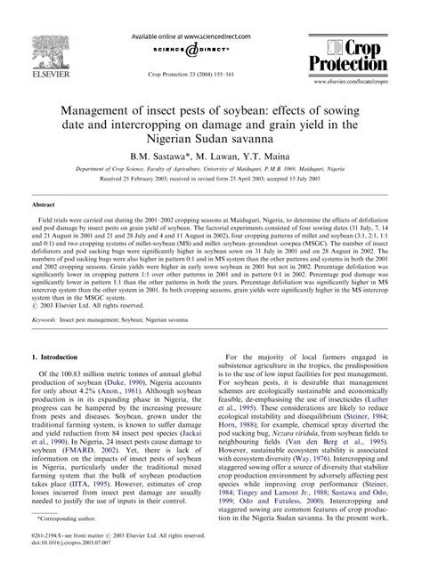 PDF Management Of Insect Pests Of Soybean Effects Of Sowing Date And