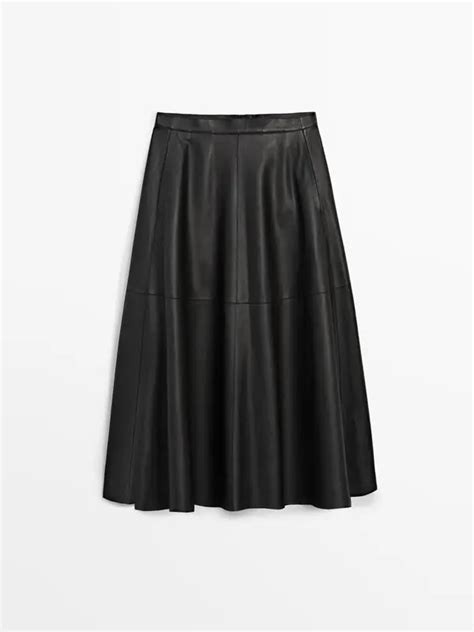 Massimo Dutti Nappa Leather Skirt Black Editorialist