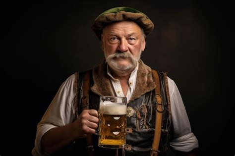 Celebrating Oktoberfest Smiling Old Man With A Mug Of Beer In His Hand