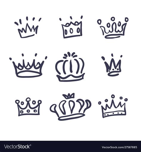 Sketch Crown Simple Crowns Hand Drawn Royalty Free Vector