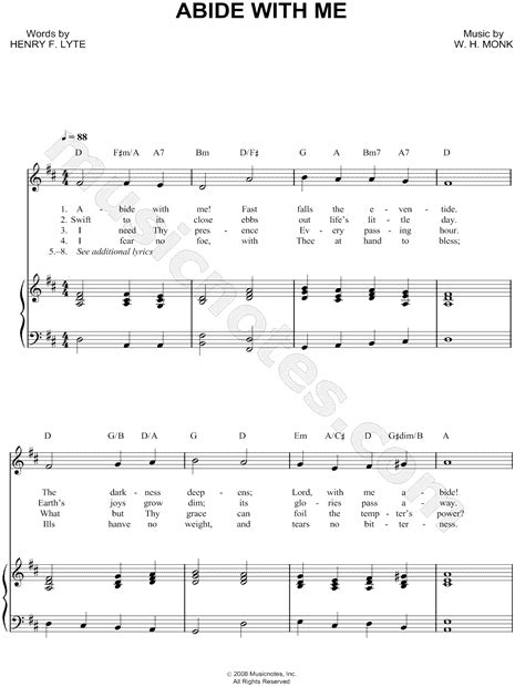 William Henry Monk Abide With Me Sheet Music In D Major Transposable