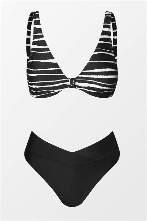 Ombre Striped Knotted Bralette Overlap Cheeky Bikini Set