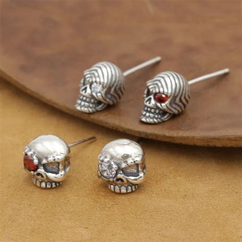 New Vintage 925 Silver Skull Earrings Thai Silver Skeleton Man Earrings Real Silver Earrings