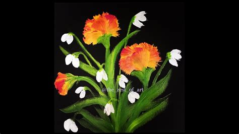 One Stroke CARNATION SNOWDROP January Birth Flower Easy Step By