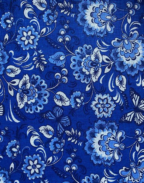 Russian fabric by the yard ''Gzhel blue flowers'' | RusClothing.com