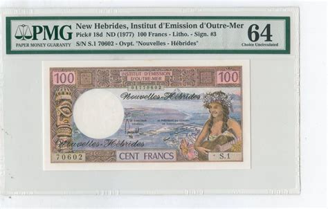 Banknoten Cent New Hebrides Francs Banknote Pmg Choice Unc