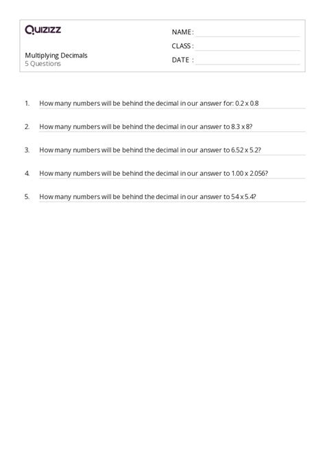 50 Multiplying Decimals Worksheets For 7th Class On Quizizz Free