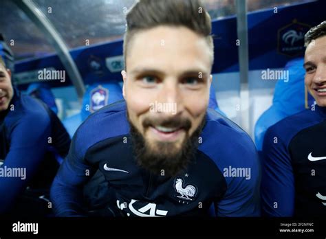 Olivier Giroud Lavant Projet De France Réagit Lors Du Match De Football Amical Entre La