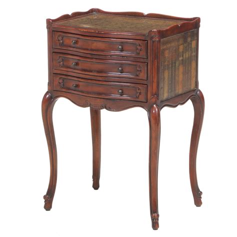 Theodore Alexander Three Drawer Mahogany And Decoupage Side Table Ebth