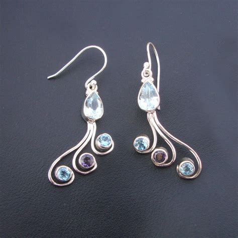 Amethyst Earring Blue Topaz Earring 925 Sterling Silver Etsy