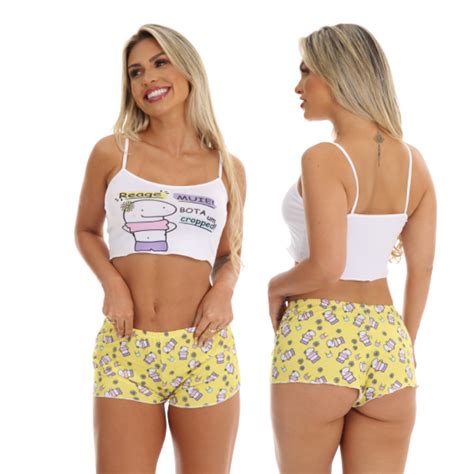 Pijama Curto Ondinha Baby Doll Cropped Personagem Blogueirinha Shopee