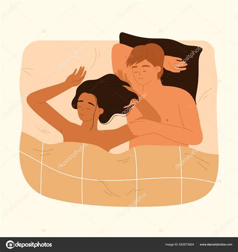 Amor Pareja Durmiendo Después Sexo Cama Hombre Mujer Mintiendo Después