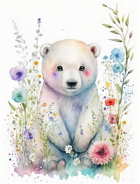 Premium Ai Image Polar Bear Watercolor Illustration