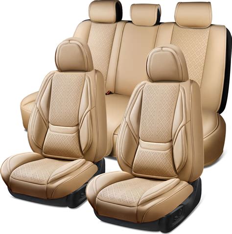 Car Pass Nappa Leather Car Seat Covers 5 Seat Luxury Lumbar Support Waterproof