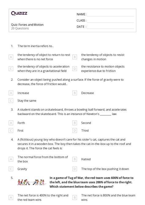 50 Forces And Motion Worksheets On Quizizz Free Printable