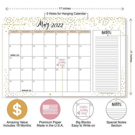 Large Desk Calendar Gold Dots Desk Calendars Academic