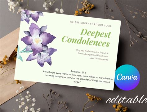 Editable Condolence Card, Condolence Template, Bereavement Card ...