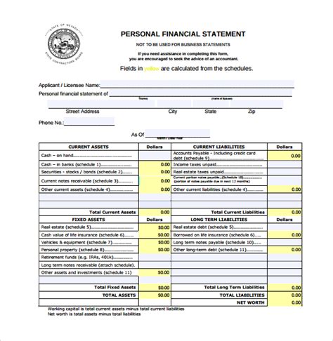 FREE 14+ Personal Financial Statement Forms in PDF
