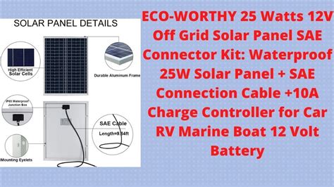 Eco Worthy 25 Watts 12v Off Grid Solar Panel Sae Connector Kit Waterproof 25w Solar Panel Youtube