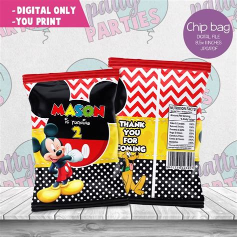 MICKEY MOUSE CHIP BAG Custom Wrappers Mickey Mouse Birthday Party