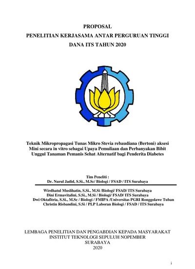 Proposal Penelitian Kerjasama Antar Perguruan Tinggi Dana Its Tahun