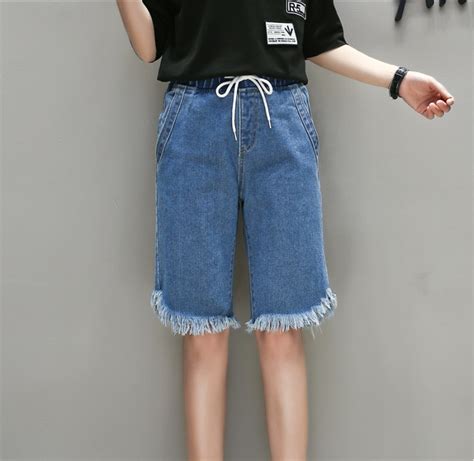 Women Summer Large Size Loose Elastic Waist Denim Shorts 2017 Female