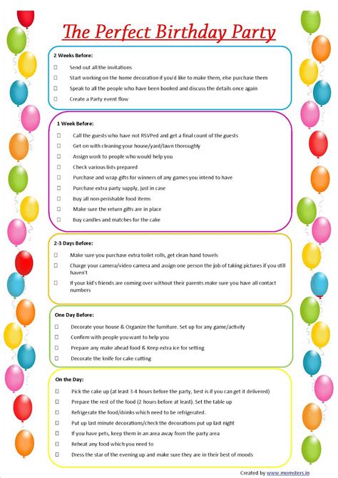 Birthday Party Checklist Printable