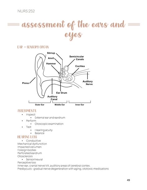 NURS 252 Notes 49 56 Assessment Of The Ears And Eyes Ear Sensory