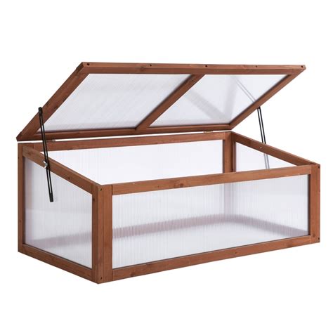 Outsunny Wooden Framed Polycarbonate Cold Frame Greenhouse For Plants