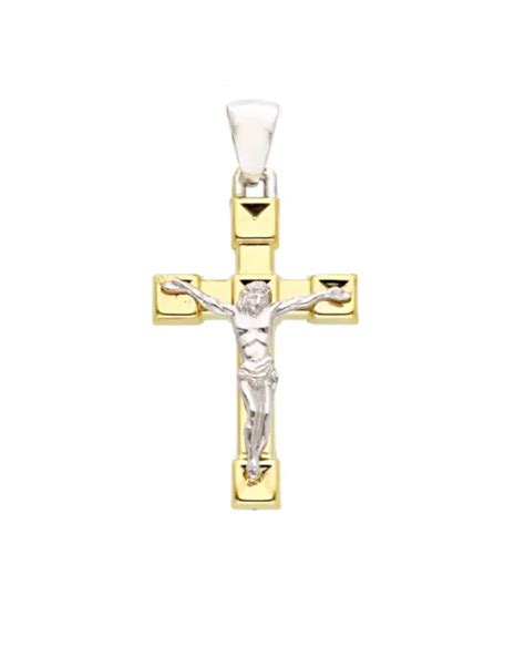 Pendentif Croix Or Jaune Et Blanc K Avec J Sus Carr Avec Cubes