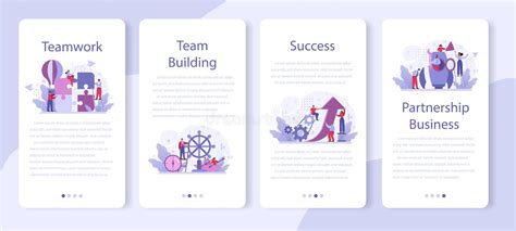 Business Teamwork Mobile Application Banner Set Idea Of Partnership