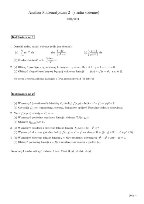 Am Zal Dzienne Przyklad Analiza Matematyczna Studia Dzienne