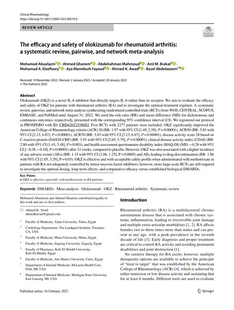 Pdf The Efficacy And Safety Of Olokizumab For Rheumatoid Arthritis A