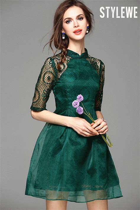 Organza Half Sleeve Paneled Floral Mini Dress Colorful Fashion