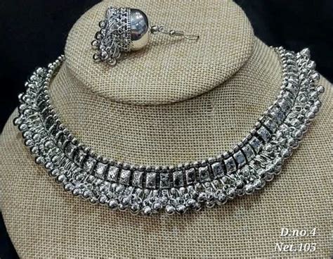 Silver Casual Wear Oxidized Necklace Set Adjustable At Rs 210 Set In